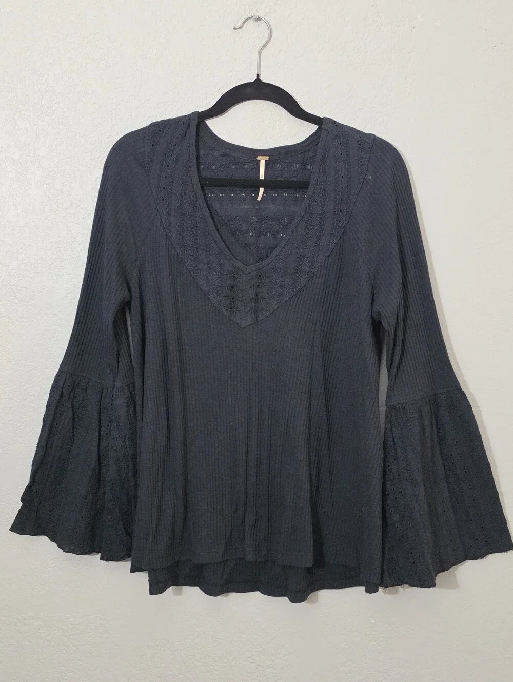 Free People Parisian Nights Boho Blouse Flare Sleeve Womens Small Oversized
